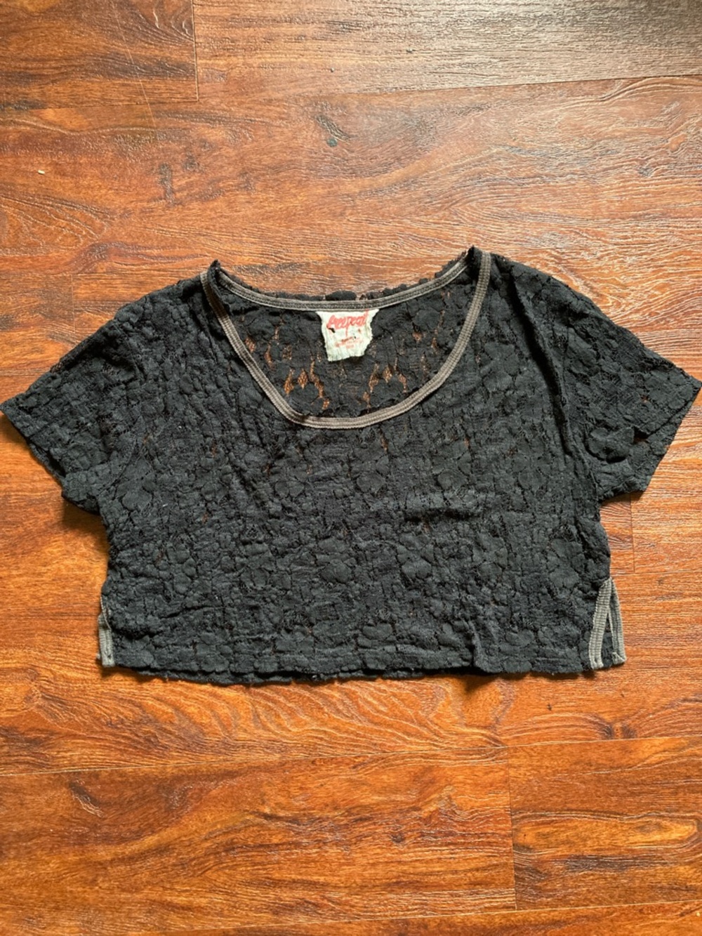 Free People Black Lace Cropped Tee